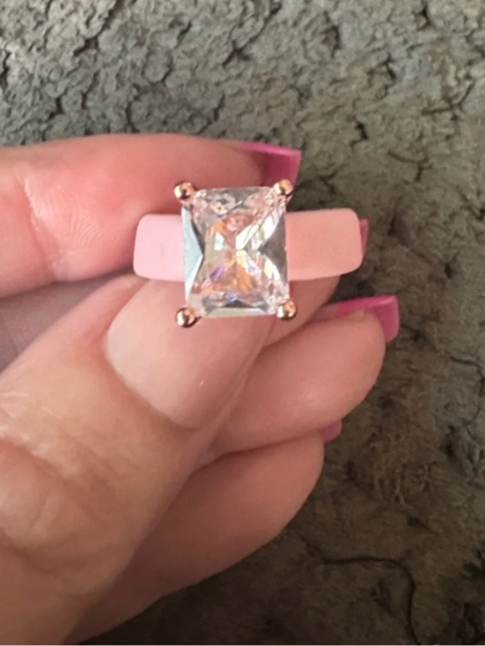 Pink Silicone Sz 6 Ring with CZ ring w/rectangle CZ